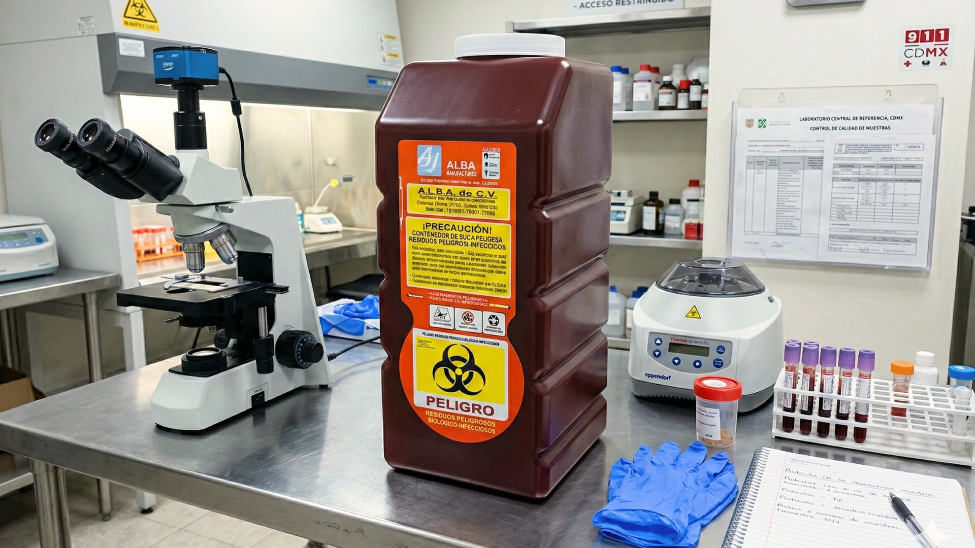 Bote rojo para punzocortantes